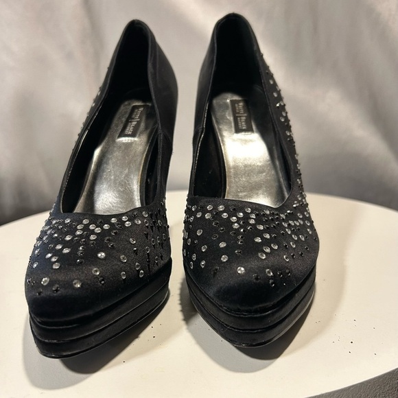 White House Black Market Black Rhinestones Stiletto Platform Heels - Picture 6 of 6